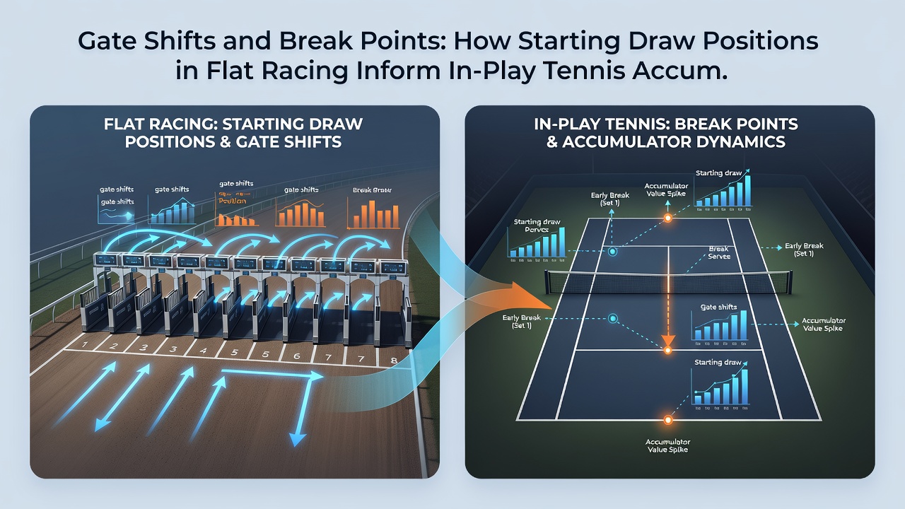 Data charts comparing racing gate positions and tennis break point conversions