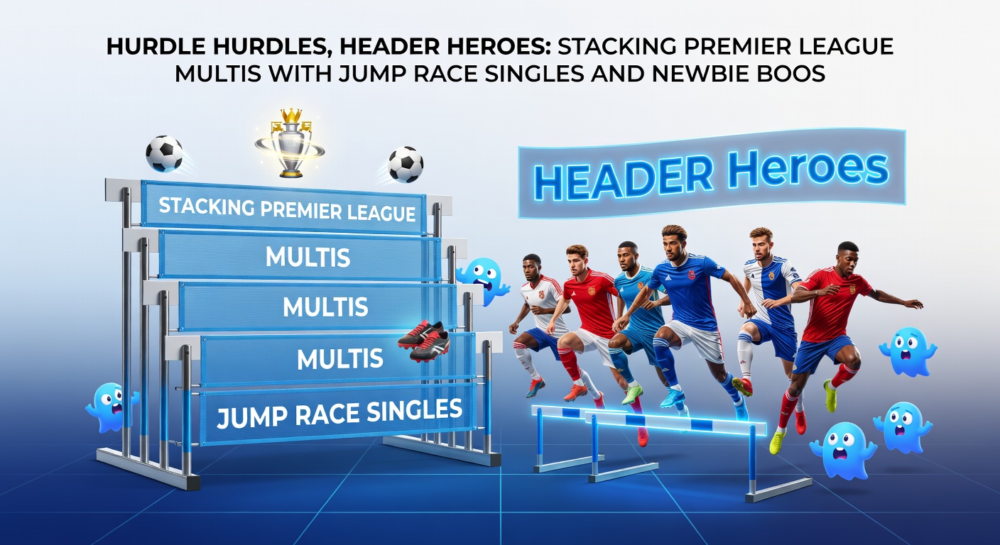 A dynamic split image of a Premier League header goal and a horse soaring over hurdles, illustrating stacked betting multis