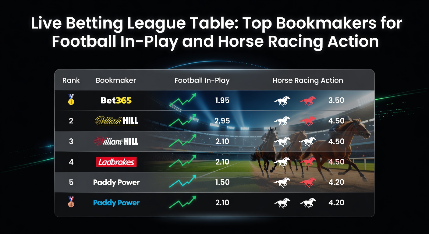Dynamic live betting dashboard displaying real-time football in-play odds and horse racing markets