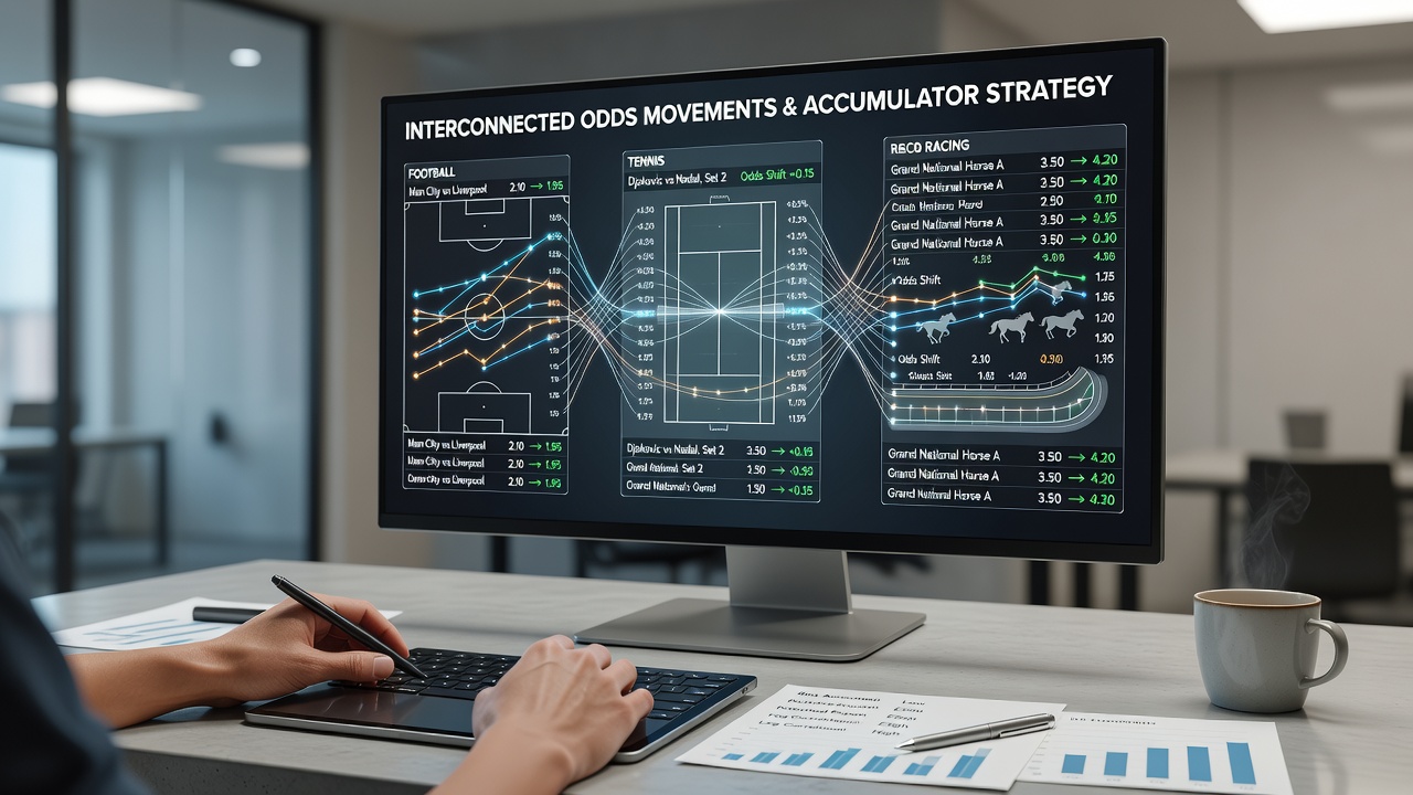 Visual representation of interconnected odds charts across football, tennis, and horse racing markets
