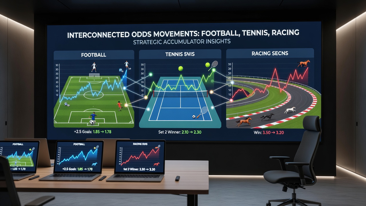 Detailed odds movement graphs showing correlations between football, tennis, and racing events