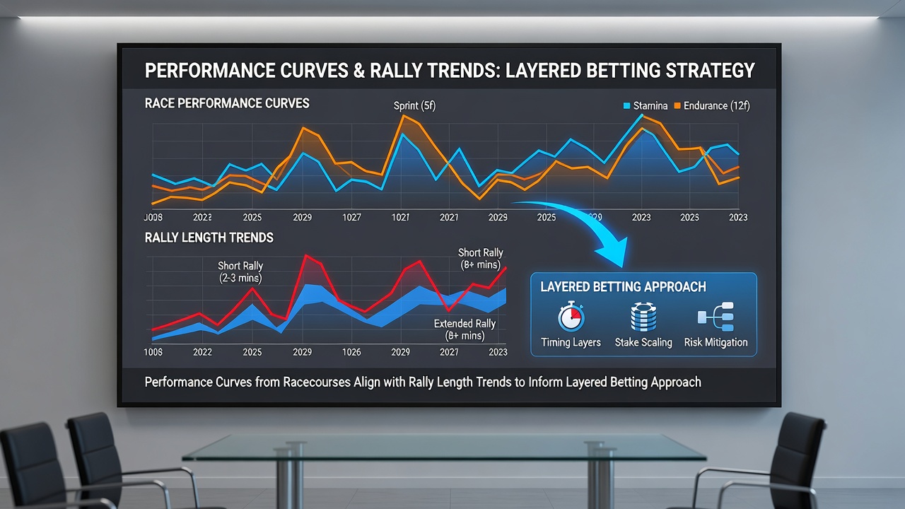 Layered betting strategy diagram illustrating distance-based performance alignment between horse racing and rally events
