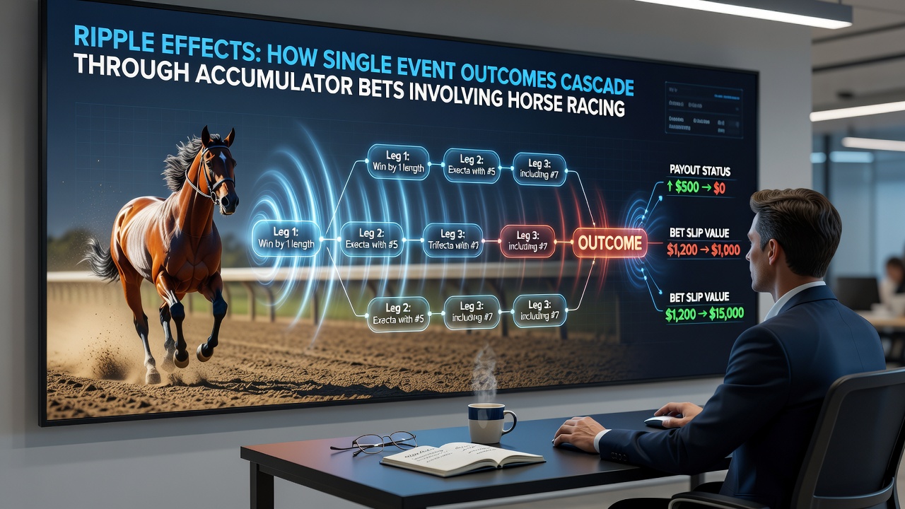 Illustration of payout flow where a casino win feeds back into an ongoing horse racing accumulator sequence