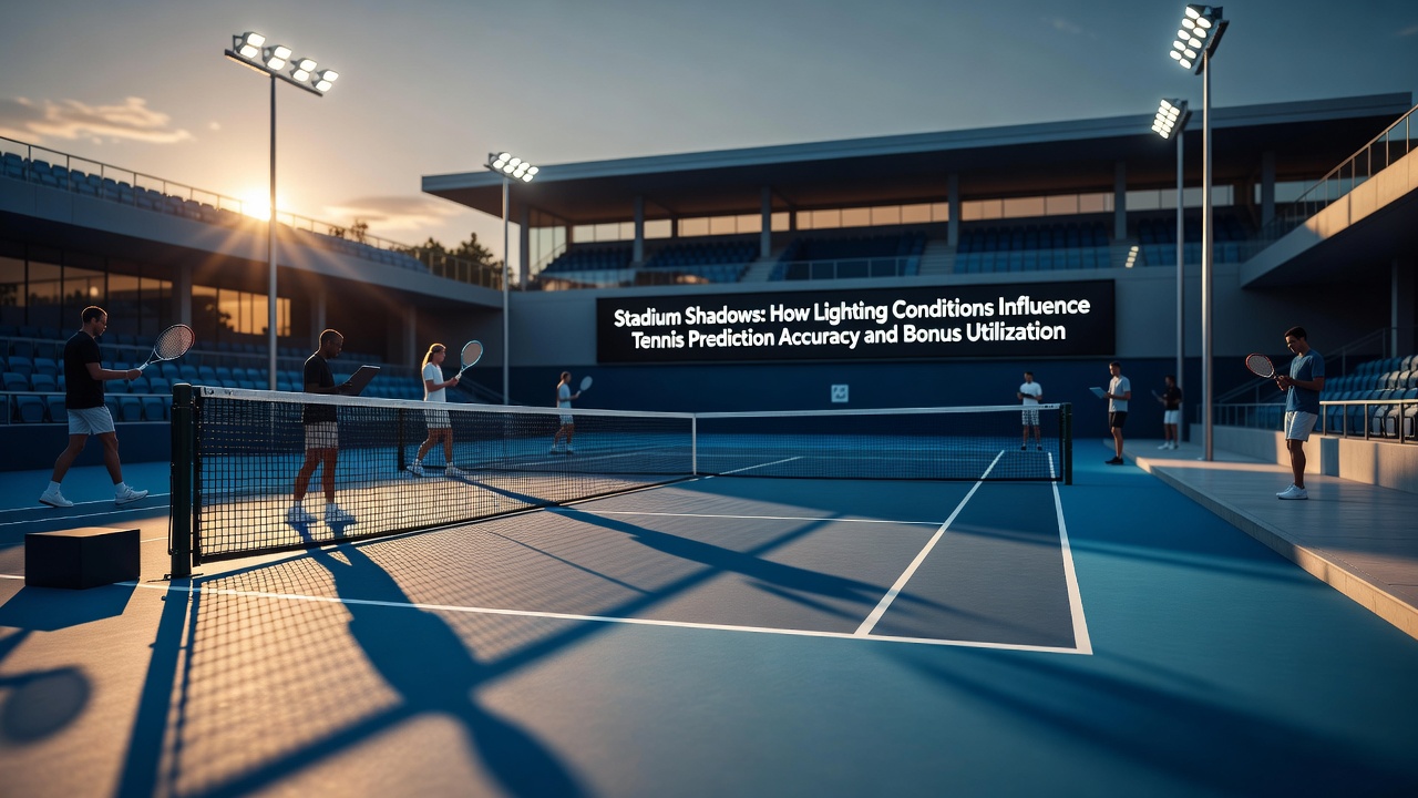 Close-up view of tennis court showing distinct shadow lines cast by overhead stadium lighting during night play