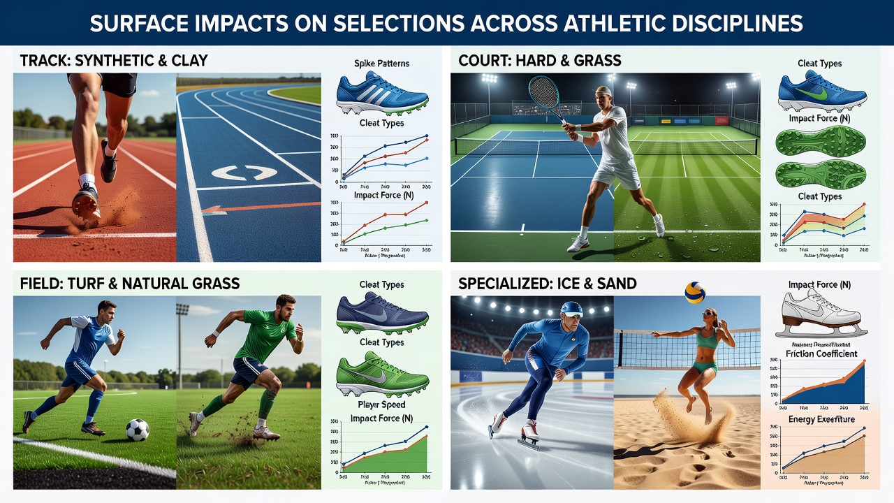 Athletics track surfaces and field event areas under different weather conditions