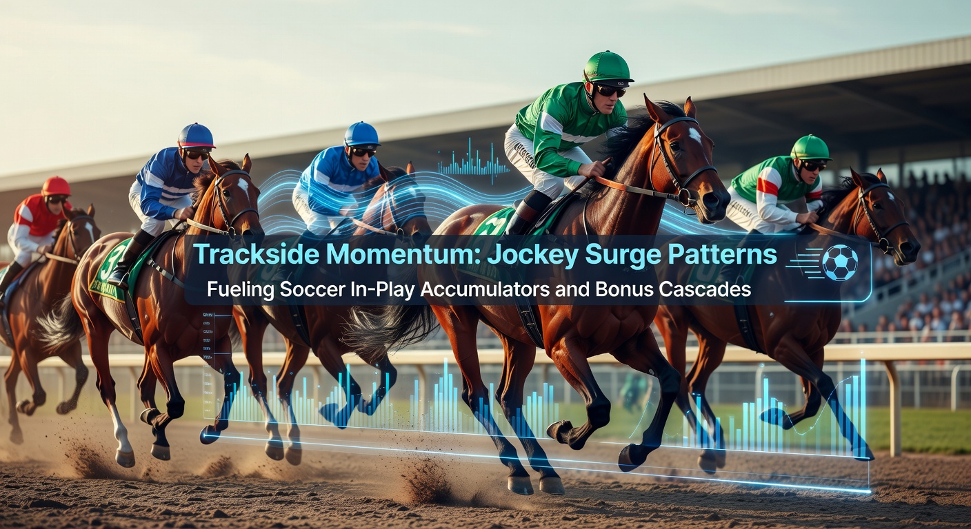 Jockey urging horse forward in a surge during a close horse race, with soccer pitch in background overlay